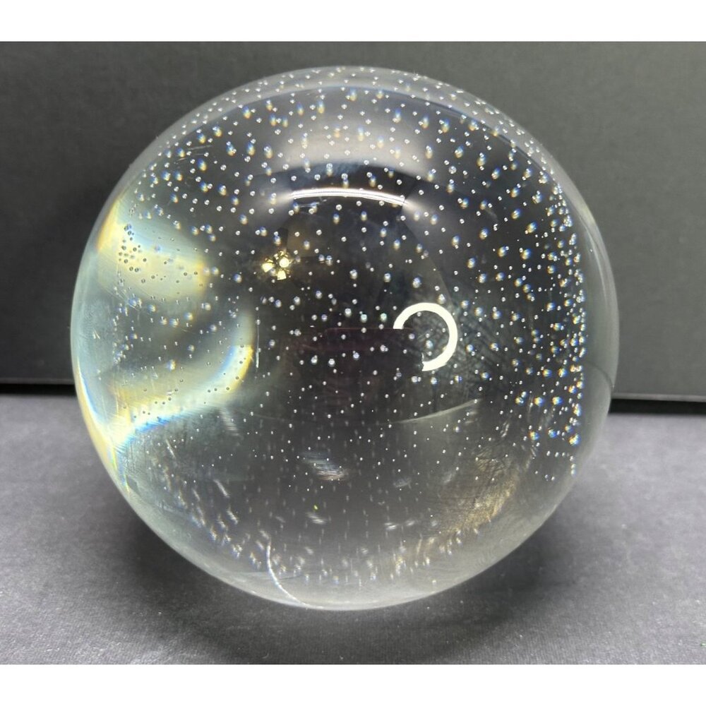 Vtg Great City Trader Controlled Bubble Geometric Glass Blown Paperweight 4" DIA